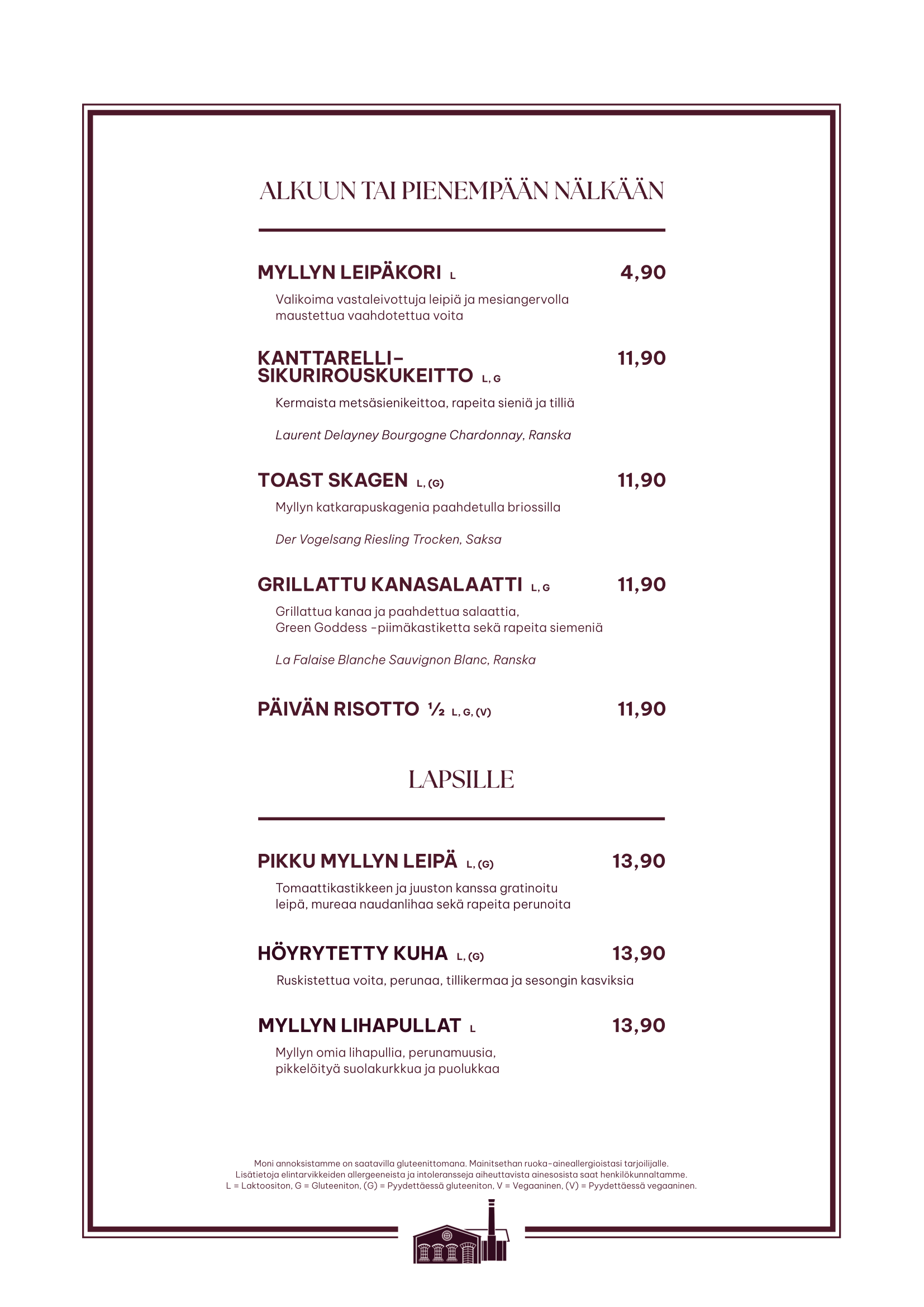 Vanha Mylly Jämsänkosi uusi syksymenu
